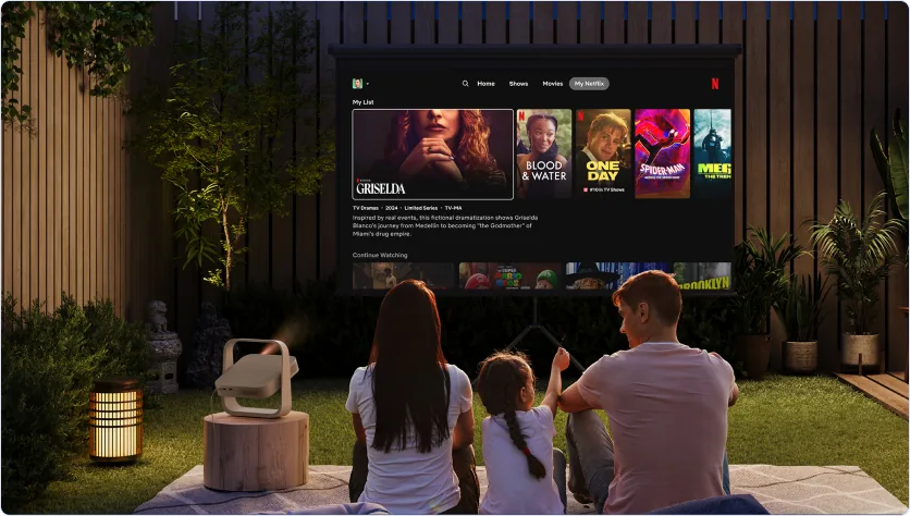 Outdoor movie night with a portable projector